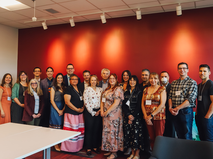 Group of faculty and organizers meeting at the Indigenous CPA PEP launch at the AFOA Alberta Learning Center on Enoch Cree Nation, May 2023 